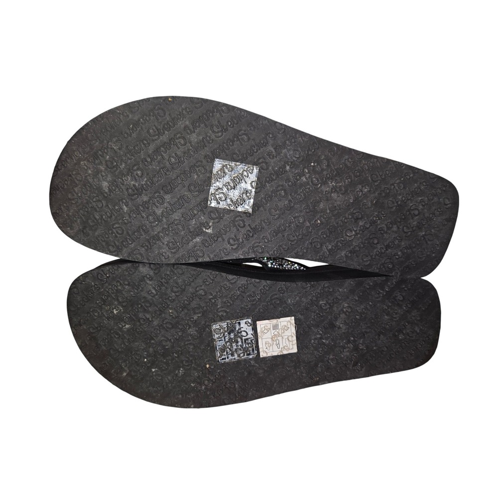 Skechers Cali Yoga Foam Black Rhinestone Wedge Platform Flip Flops Sz 8 Womens - Picture 5 of 5